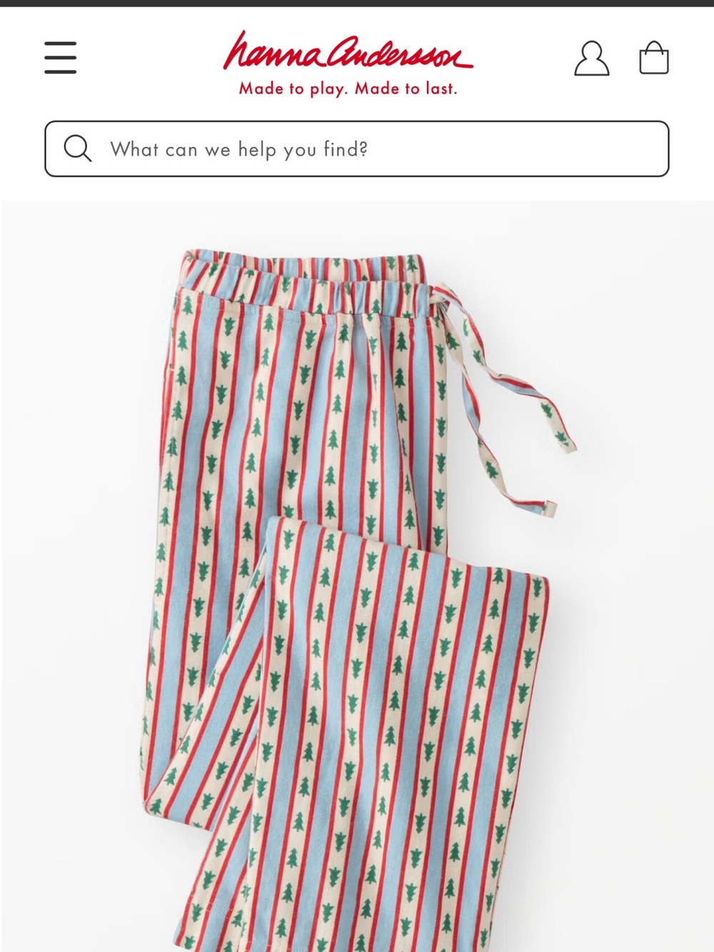 Hanna Andersson NWOT Large Cream Pajama Pants with Red & Green Holiday Stripe